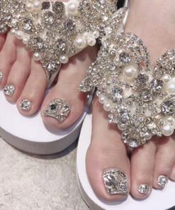 Silver Full Diamond Toe Nails