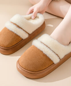 Alternative view of Fashion Warm Cotton Slippers For Women Leisure Thick Bottom Non-slip Plus-velvet House Shoes Winter Bedroom Floor Suede Slipper