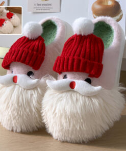 Cute Christmas Santa Claus Home Slippers Winter Warm Indoor Non-slip Floor Plush Shoes For Women