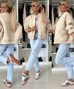 Winter Stitched Jacket Chic Fashion Casual Buckle Coat Women's Solid Color Long Sleeved Top Outwear Clothing