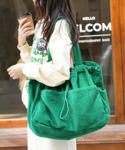 Alternative view of Ins Corduroy Shoulder Bags Drawstring Multi-pocket Handbag Women Underarm Bags