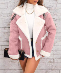 Fashion Polo Collar Plush Jacket Winter Warm Casual Jacket
