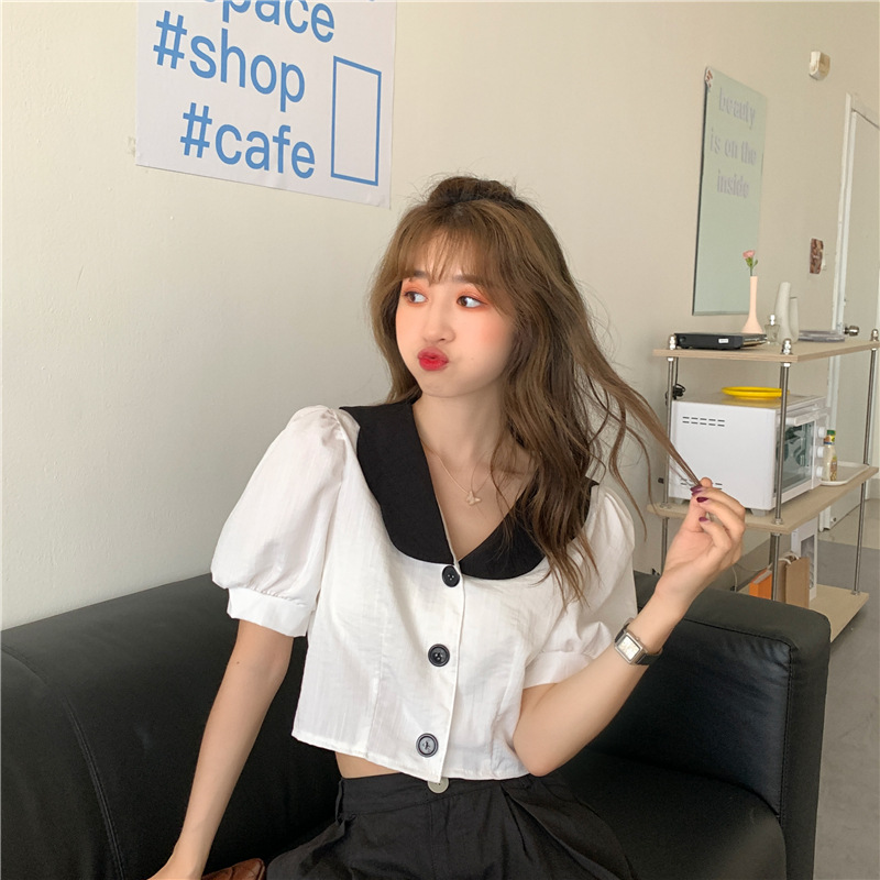 Women''s Clothing Short Sleeve Net Red Foreign Style Versatile Short Bubble Sleeve Sweater - Image 3