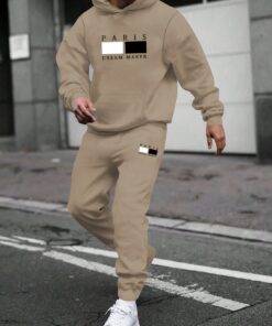 Alternative view of Patchwork Hooded Sweatshirt And Pants Two-piece Set
