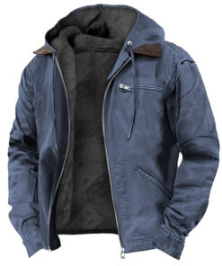 Alternative view of Winter Hooded Coat With Pockets Fashion Warm Fleece Zip-up Jacket Casual Outwear Men's Clothing