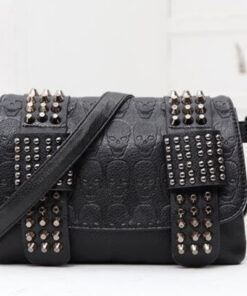 Alternative view of Fashion Women Black Leather Messenger Bags Fashion Vintage Messenger Cool Skull Rivets Shoulder Bags