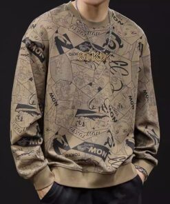 Round Neck Print Sweatshirt Long Sleeve Men's