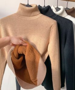 Alternative view of Fleece Turtle Neck Sweater Winter Warm Elegant Thick Knitted Pullover Tops Women's Clothing