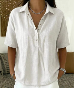 Alternative view of Summer Short-sleeved Shirt Button Pullover Top Fashion Casual Women's Clothing