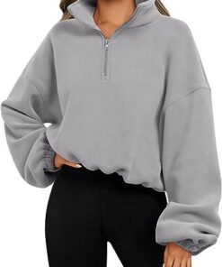 Alternative view of Loose Sport Pullover Hoodie Women Winter Solid Color Zipper Stand Collar Sweatshirt Thick Warm Clothing