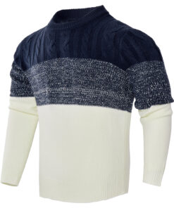 Men's Casual Color Block Long Sleeve Cable Knit Pullover Sweater