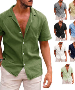 Men's Tops Casual Button Down Shirt Short Sleeve Beach Shirt Summer Mens Clothing
