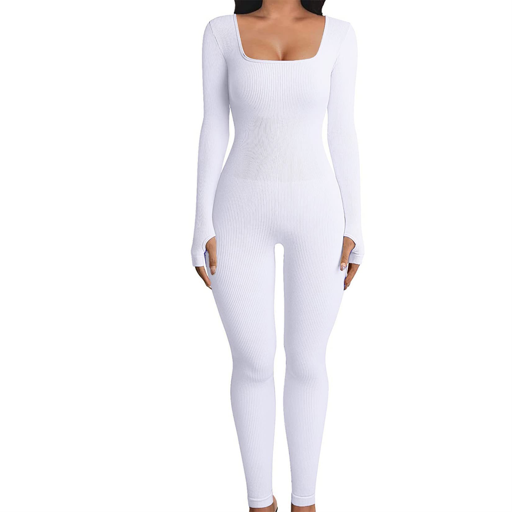 Threaded Square Collar Buttocks Slim Jumpsuit - Image 6