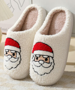Alternative view of Christmas Home Slippers Cute Cartoon Santa Claus Cotton Slippers For Women And Men Couples Winter Warm Furry Shoes