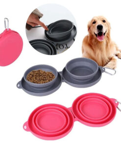 Rubber Foldable Double Bowl Pet Feeding Bowl Pets Supplies Dog Cat Bowls