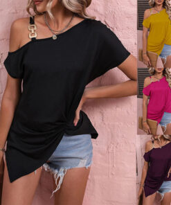 Women Clothes Off Shoulder Blouse Summer Irregular Design Tops Shirt