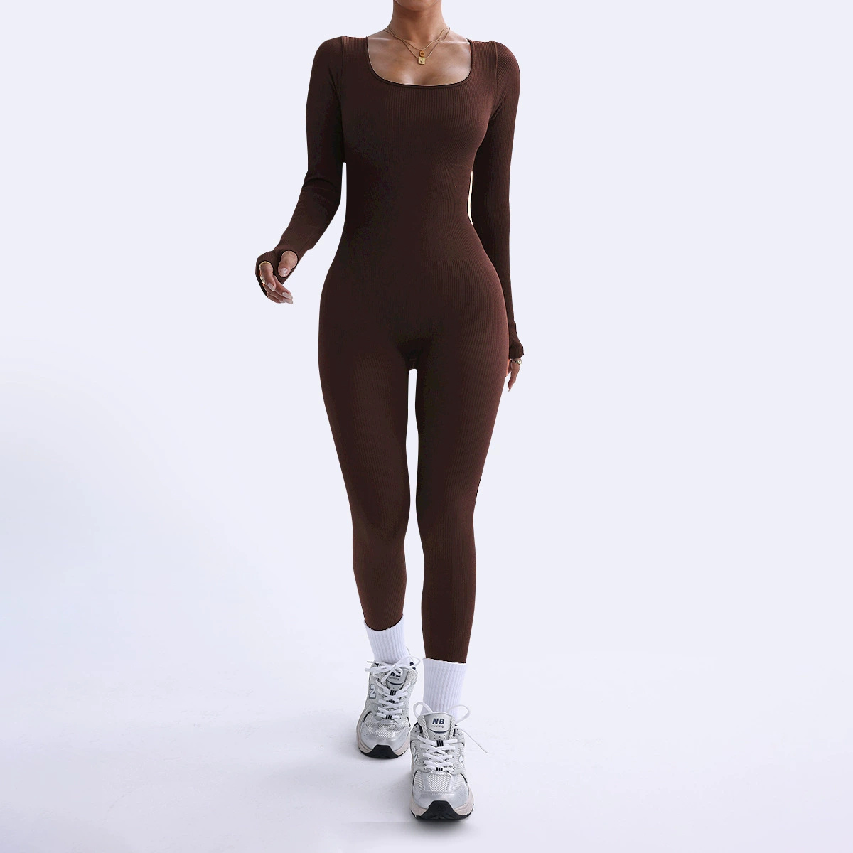 Threaded Square Collar Buttocks Slim Jumpsuit - Image 9