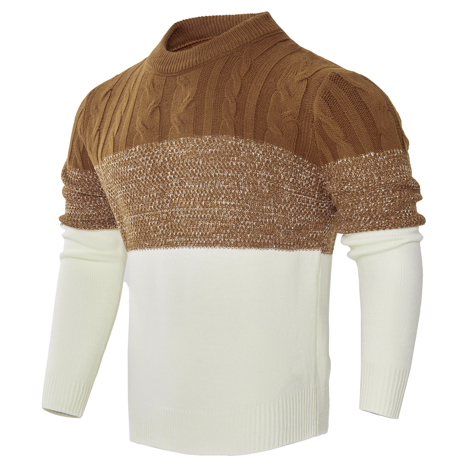 Men's Casual Color Block Long Sleeve Cable Knit Pullover Sweater - Image 7