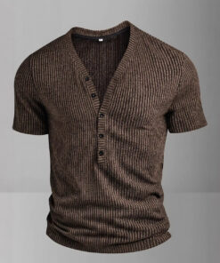 Alternative view of Solid-color Short-sleeve Men's Polo Henley Shirt Summer Short Sleeve