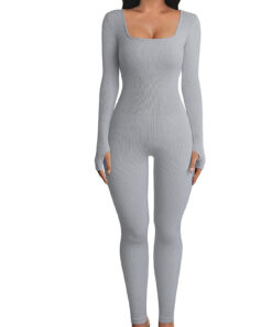 Alternative view of Threaded Square Collar Buttocks Slim Jumpsuit