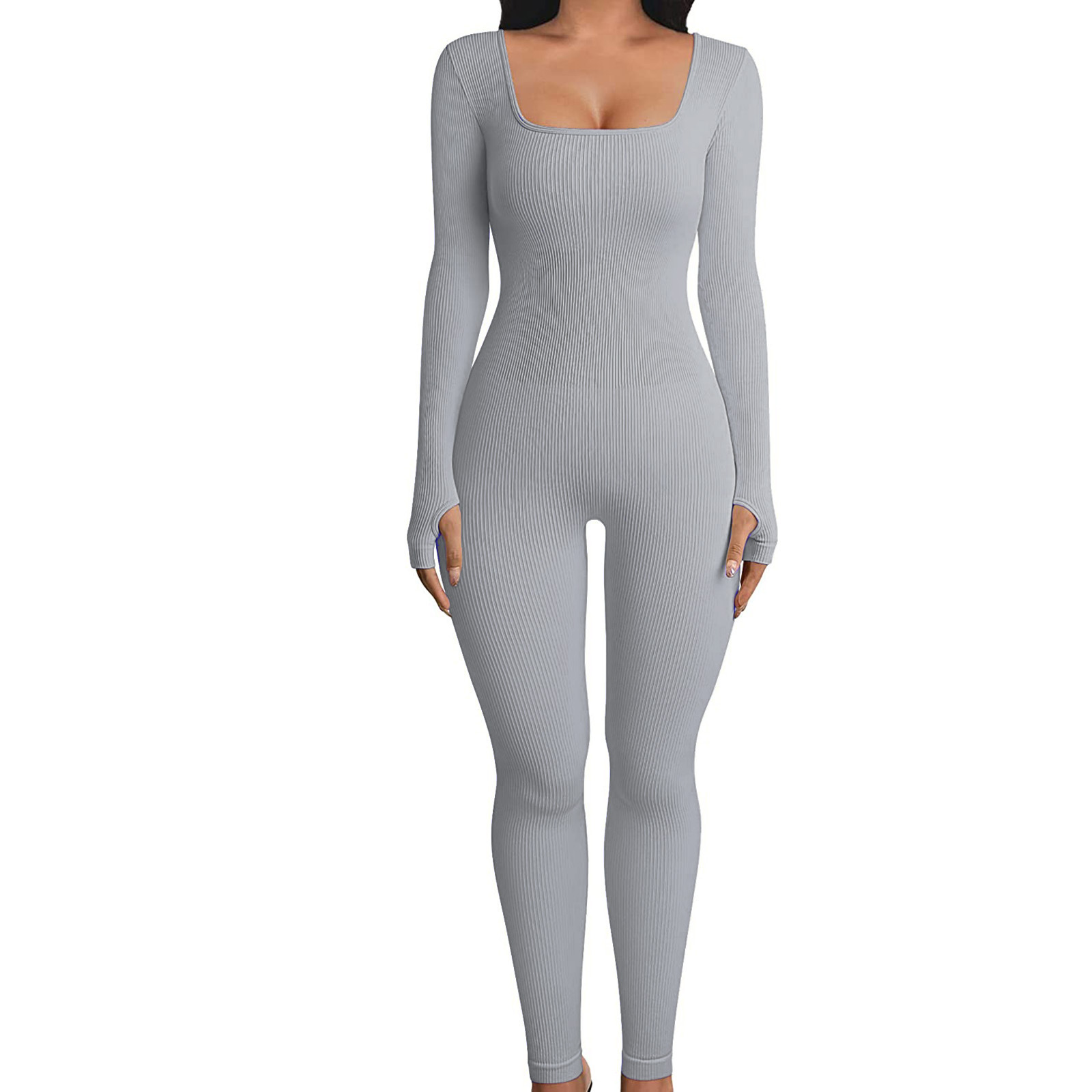Threaded Square Collar Buttocks Slim Jumpsuit - Image 2
