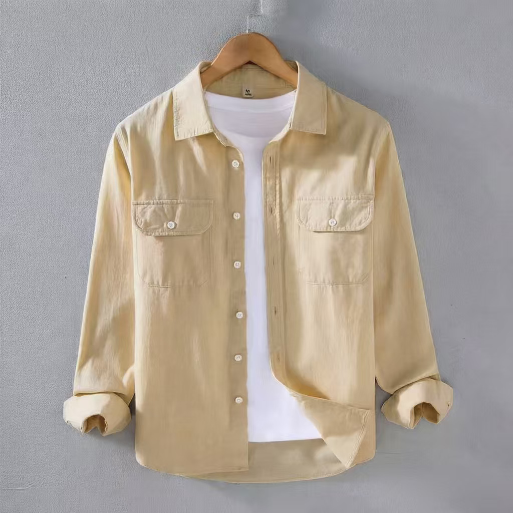 Solid-color Work Shirt For Men Autumn Japanese-style Trendy