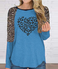 Alternative view of Liebe Druck Frauen T-shirts Mode Leopard Print Splicing Langarm Oansatz Kleidung Vetement Femme Casual Weibliche Tunika Roupas
