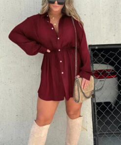 Alternative view of Women's Long Sleeve Jumpsuit With Button Fashion Shirt Dress
