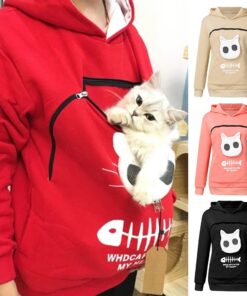 Women Hoodie Sweatshirt With Cat Pet Pocket Design Long Sleeve Sweater Cat Outfit