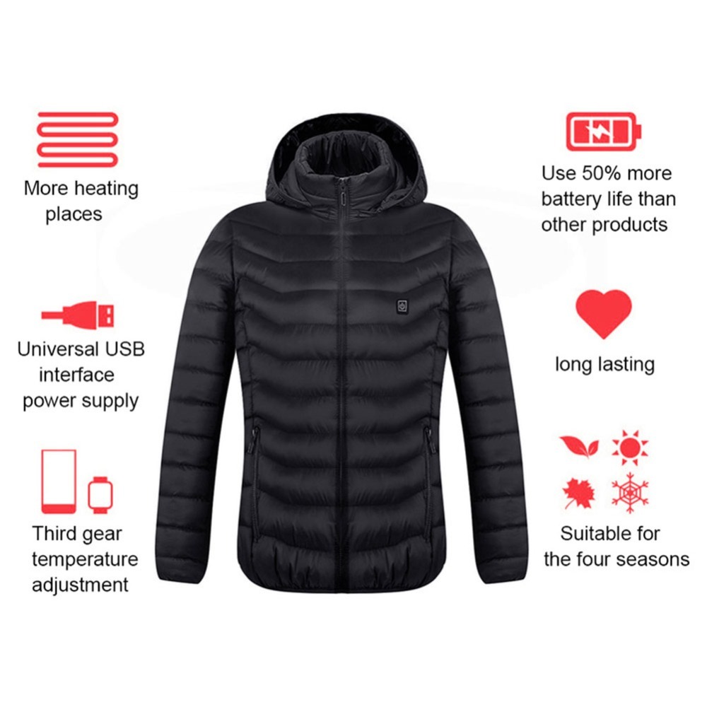 Winter Heated Jacket USB Electric Cotton Coat Zip-up Heater Thermal Clothing Heating Vest For Men - Image 5