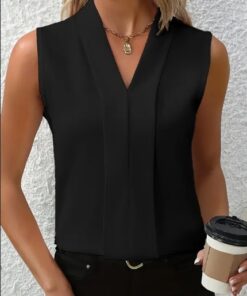 Women's Elegant Sleeveless V-Neck Blouse - Breezy Chic Top Ideal For Spring & Summer, Versatile Fashion For Casual Or Formal Wear