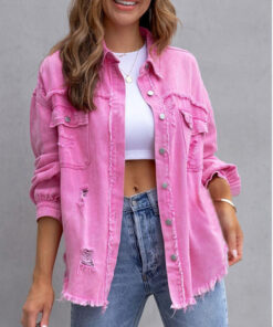 Alternative view of Fashion Ripped Shirt Jacket Female Autumn And Spring Casual Tops Womens Clothing