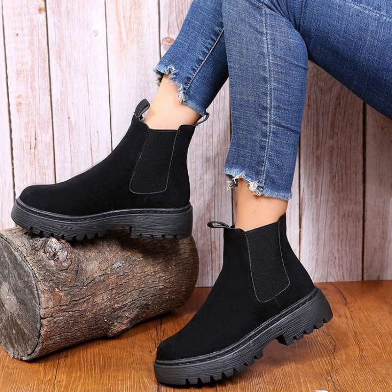 Women Ankle Boots Solid Color Chunky Boots Autumn Winter Platform Shoes – Bild 5