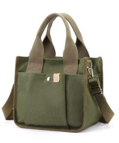 New Arrival Versatile Women's Canvas Tote Bag - Large Capacity Eco-Friendly Shopping Bag For Casual & Boho Style - Military Green Exterior