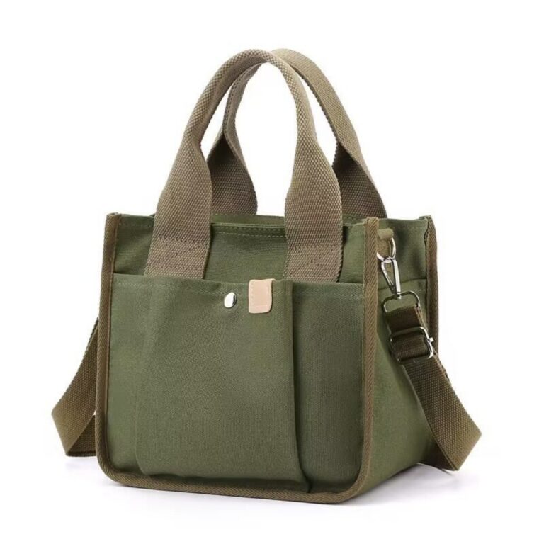 New Arrival Versatile Women's Canvas Tote Bag - Large Capacity Eco-Friendly Shopping Bag For Casual & Boho Style - Military Green Exterior