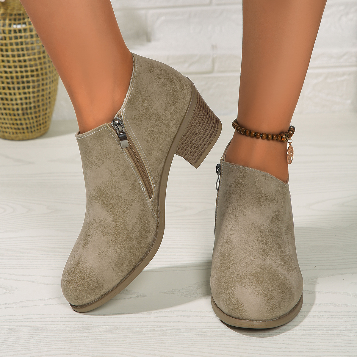 Chunky Heel Round Toe Ankle Boots With Side Zipper Design Fashion Fall Winter Short Boots For Women Shoes – Bild 4
