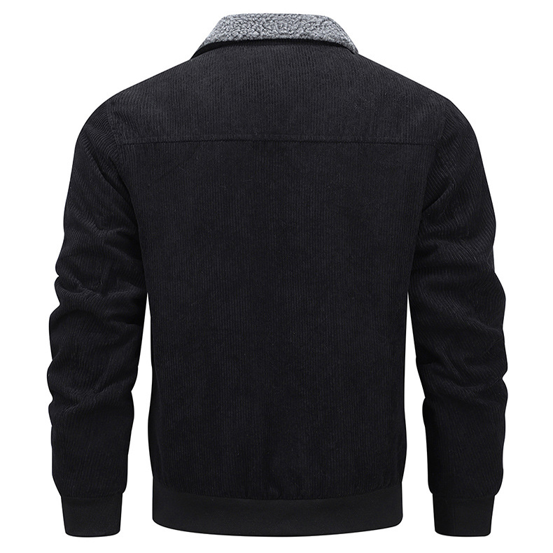 Winter Lapel Fleece Jacket With Pockets Warm Thicken Cotton Coat Men's Clothing - Image 4