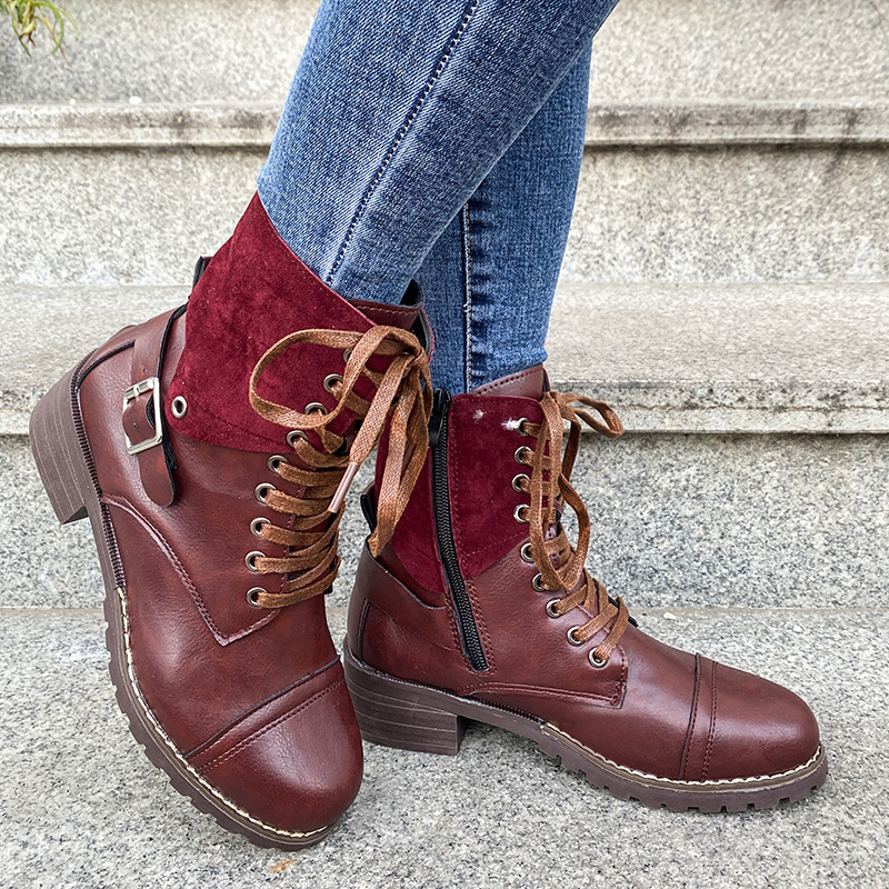Lace-up Boots Winter Buckle Cowboy Boots Women Low Heel Shoes – Bild 4