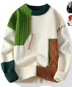 Ins Colorblock Pullover Sweater Winter Fashion Long Sleeve Knitted Top Men's Clothing