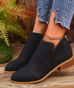 Alternative view of Chunky Heel Pointed Toe Ankle Boots With V-cut Design Fashion Fall Winter Short Boots For Women Shoes