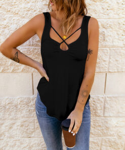 European And American Women's Clothing Cross Solid Color  Camisole Top Women