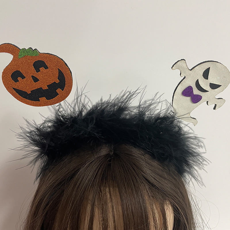 Halloween Pumpkin Head Fluffy Hair Band - Image 4