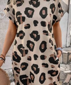 Women's Leopard Print Batwing Sleeve Holiday Beach Casual Dress