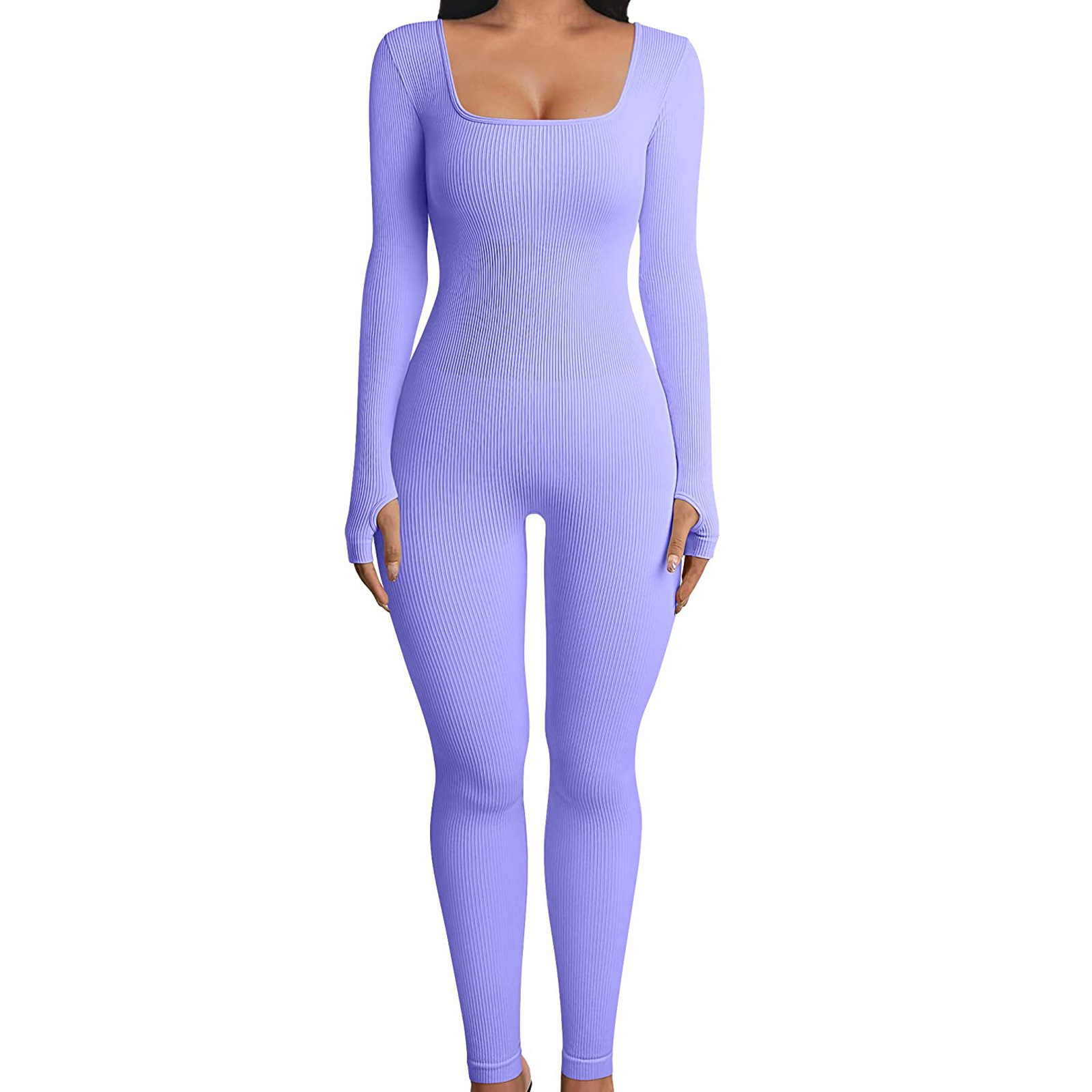 Threaded Square Collar Buttocks Slim Jumpsuit - Image 3