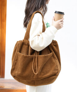 Ins Corduroy Shoulder Bags Drawstring Multi-pocket Handbag Women Underarm Bags