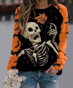 Alternative view of Halloween Cartoon Print Sweatshirt Long Sleeve Pullover Tops Women