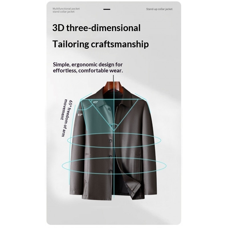 Men's Mid-length Casual Leather Jacket - Image 3