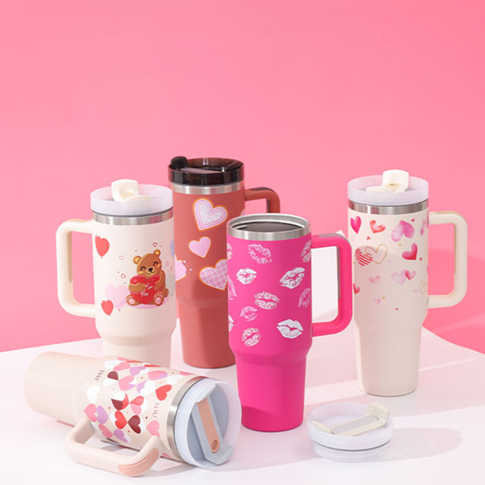40 Oz Tumbler With Handle Straw Insulated, Stainless Steel Spill Proof Vacuum Coffee Cup Tumbler With Lid Tapered Mug Gifts For Valentine Lover Suitable For Car Gym Office Travel – Bild 2