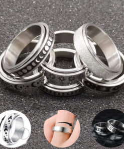 Stainless Steel Rotatable Spinner Ring Moon Stars Relieve Anxiety Rings