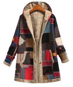 Cotton And Linen Printed Hoodie Warm Plush Coat